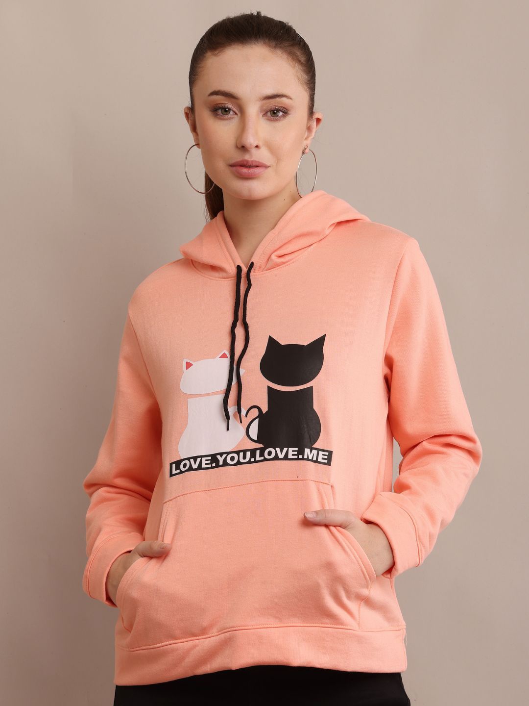 

Raabta Fashion Women Animal Printed Hooded Sweatshirt, Peach