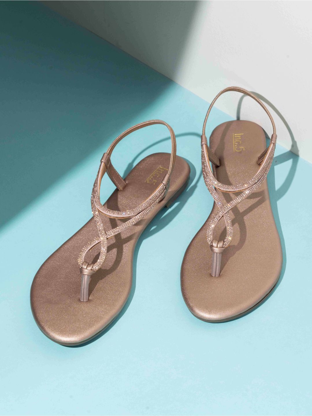 

Inc 5 Women Embellished Open Toe Flats Flats, Rose gold