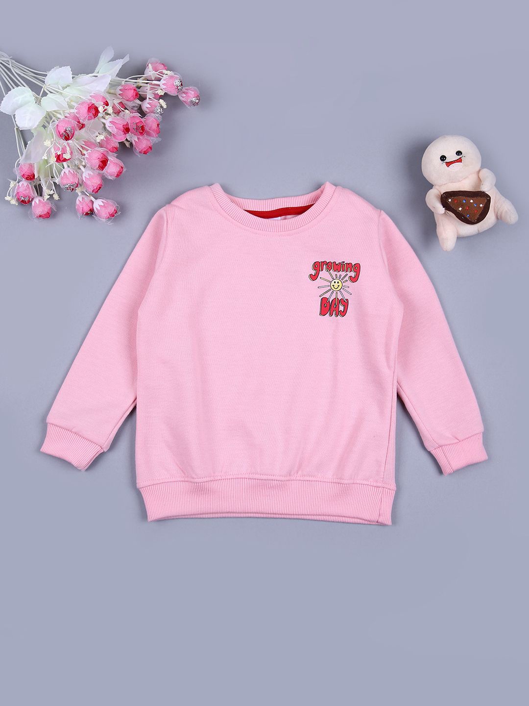 

V-Mart Girls Printed Round Neck Pullover Sweatshirt, Pink