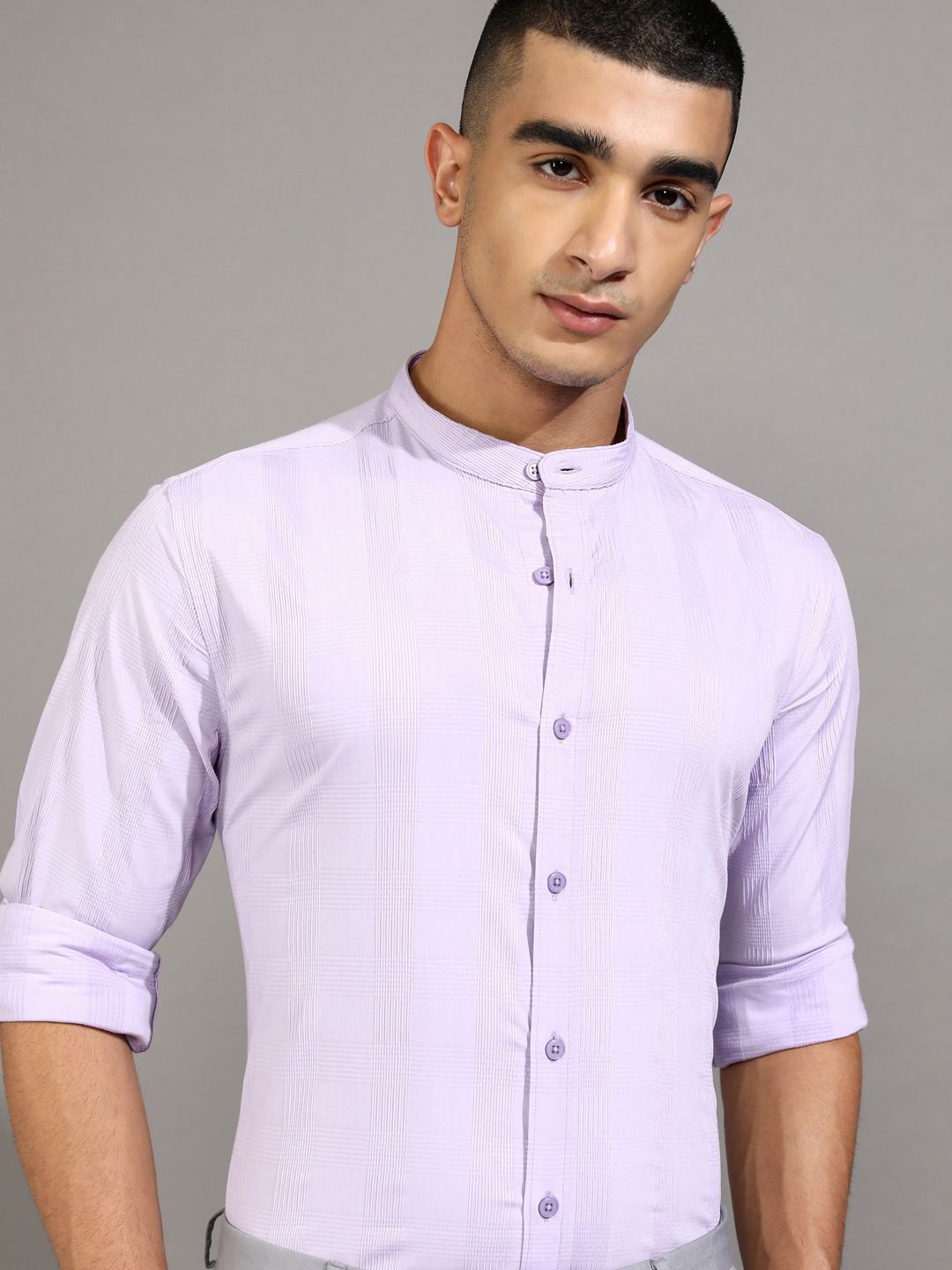 

Highlander Men Dobby Textured Striped Day Occasion Shirt, Lavender