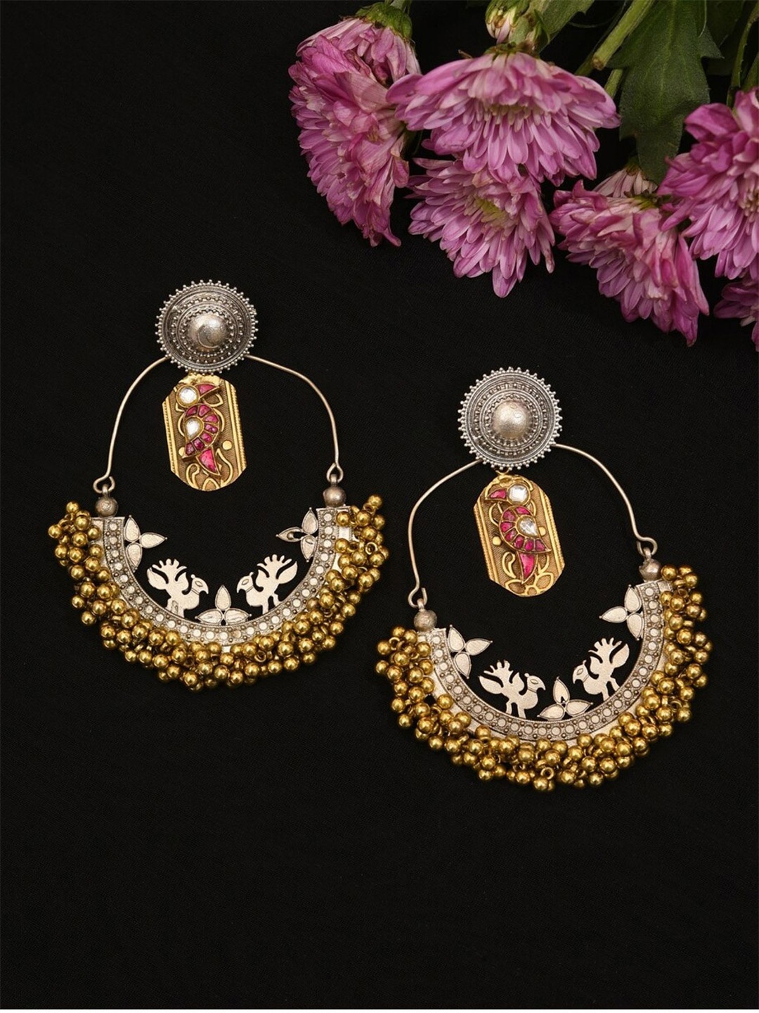 

ABDESIGNS Gold-Plated Stone Studded & Beaded Classic Drop Earrings