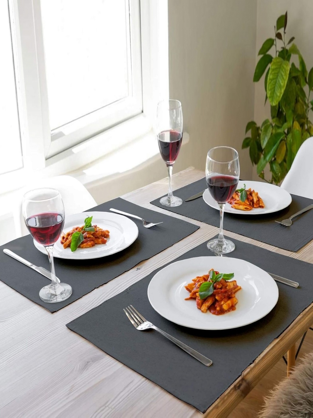 

Lushomes Grey 6 Pieces Ribbed Cotton Table Placemats