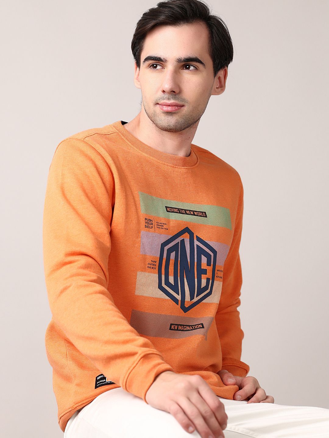 

V-Mart Men Cotton Printed Long Sleeves Casual Sweatshirt, Orange