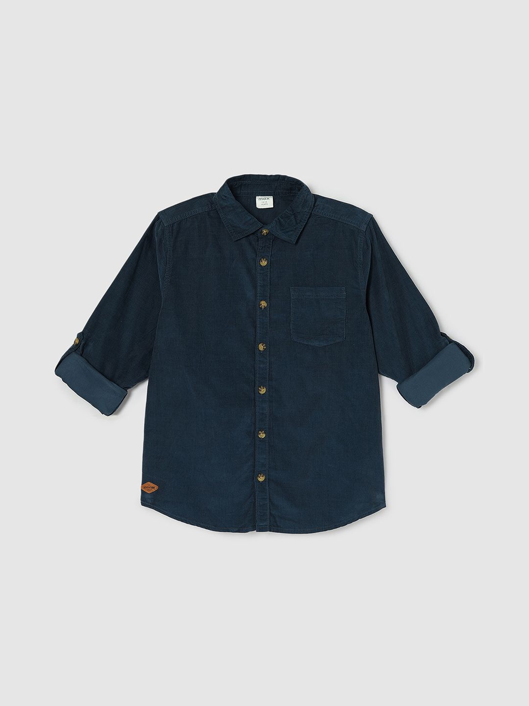 

max Boys Spread Collar Solid Cotton Casual Shirt, Navy blue