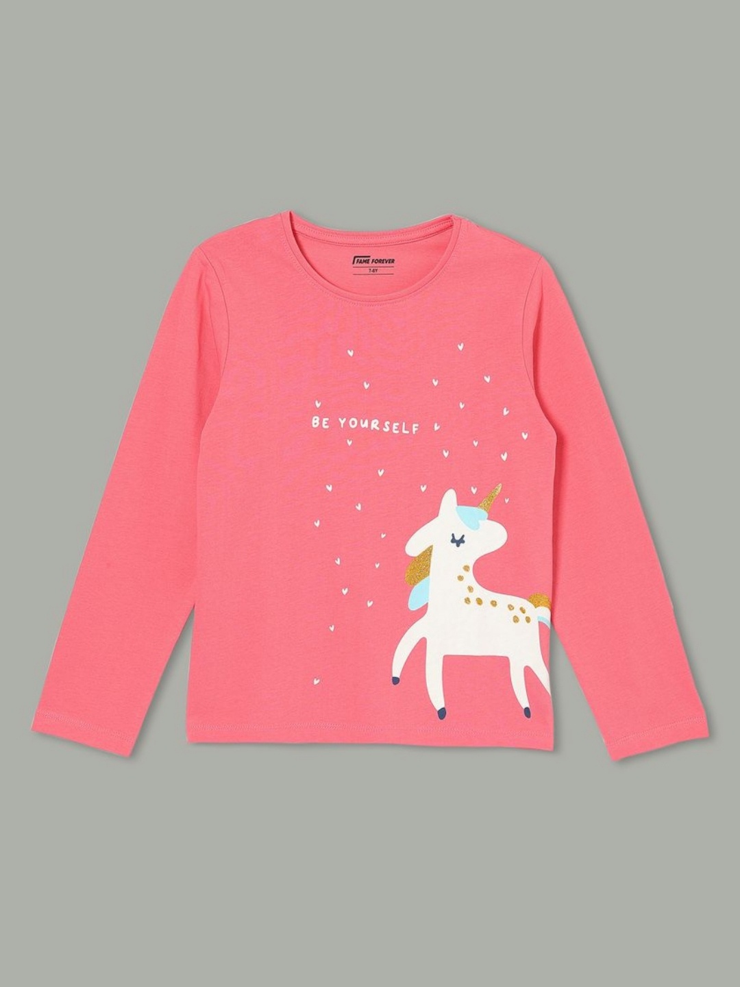 

Fame Forever by Lifestyle Girls Graphic Printed Round Neck Cotton T-shirt, Pink