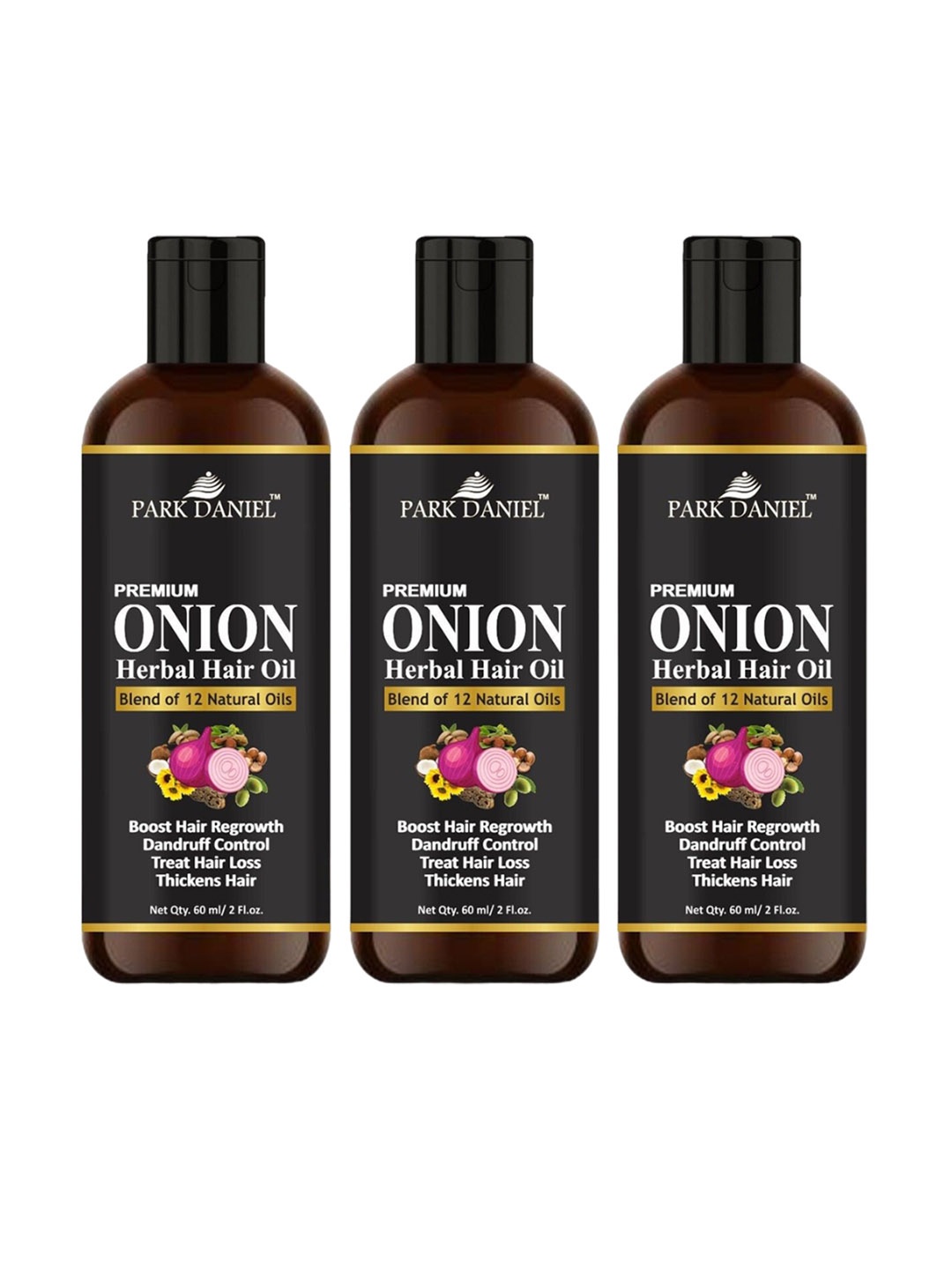 

Park Daniel Set Of 3 Premium Onion Herbal Hair Oil - 60 ml Each, Brown