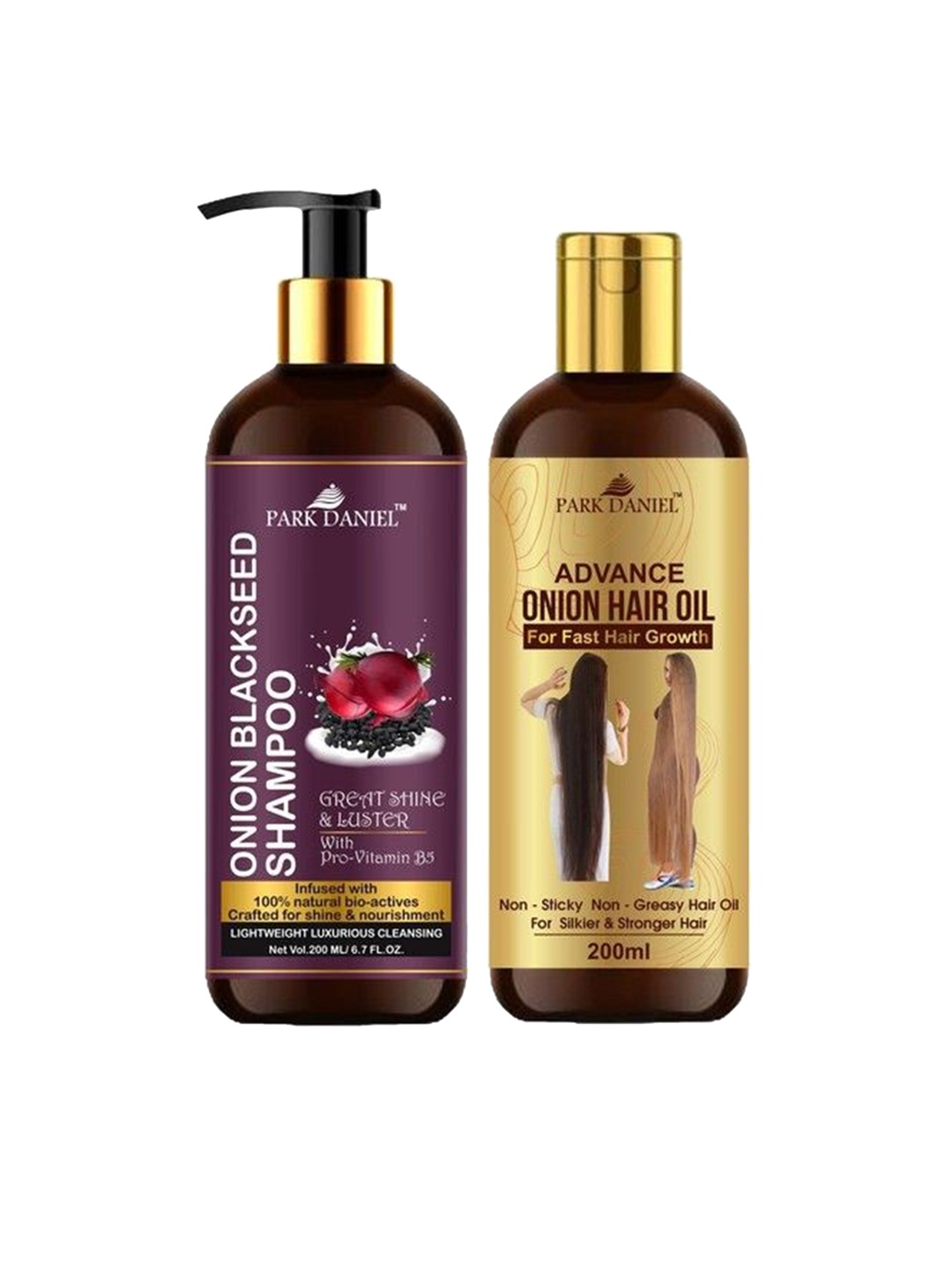 

Park Daniel Onion Blackseed Shampoo - 200 ml & Advance Onion Hair Oil - 200 ml, Transparent