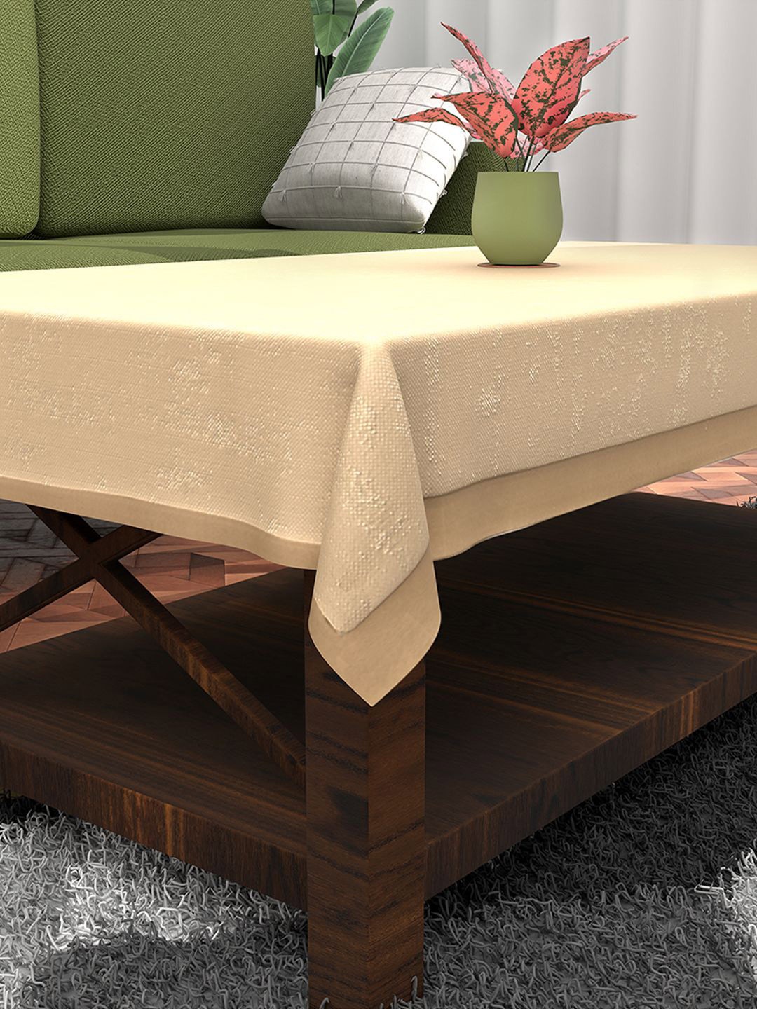 

Kuber Industries Beige 2 Pieces Cotton 6-Seater Table Cover