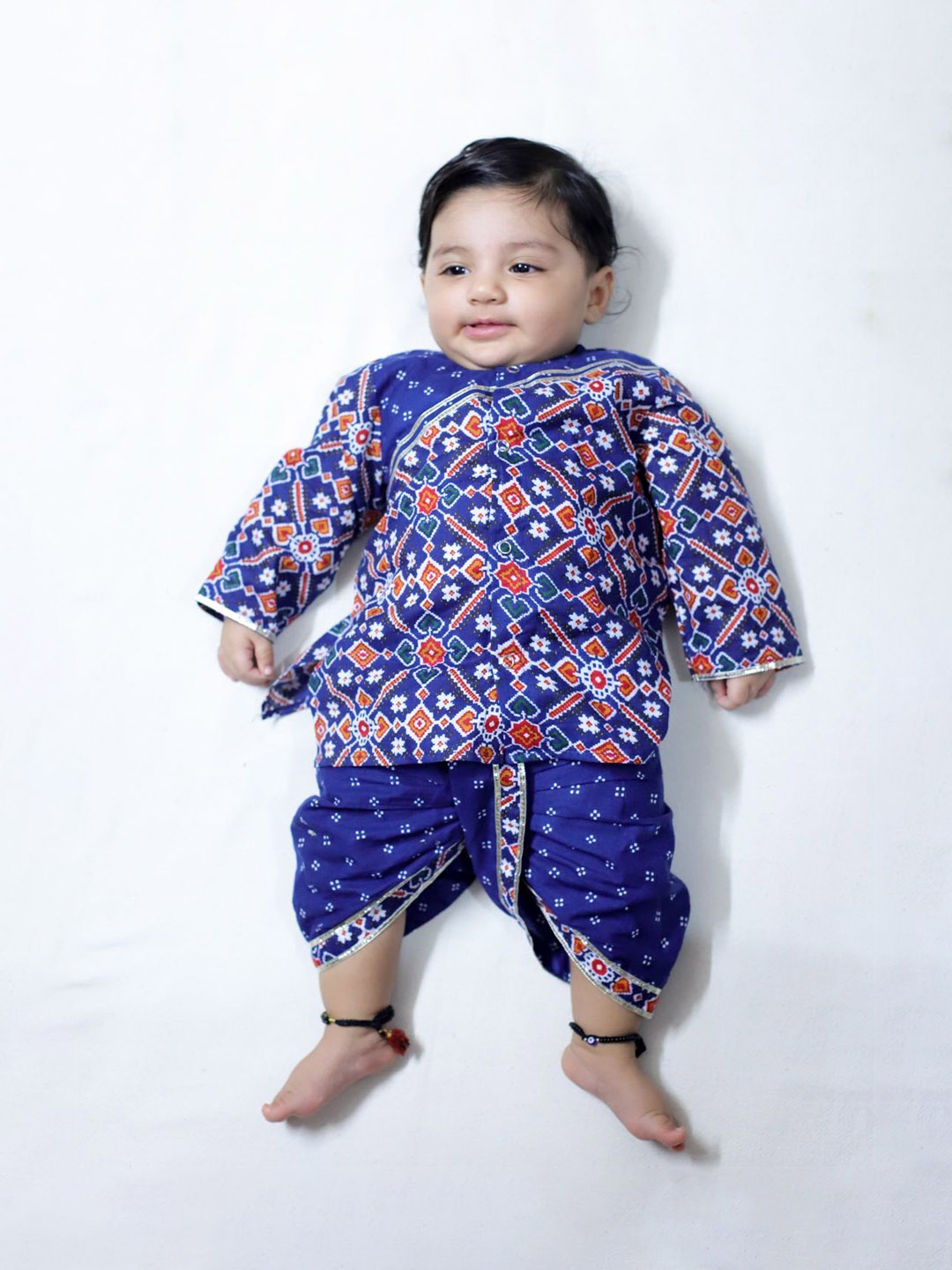 

BownBee Boys Geometric Printed Straight Kurta With Dhoti, Blue