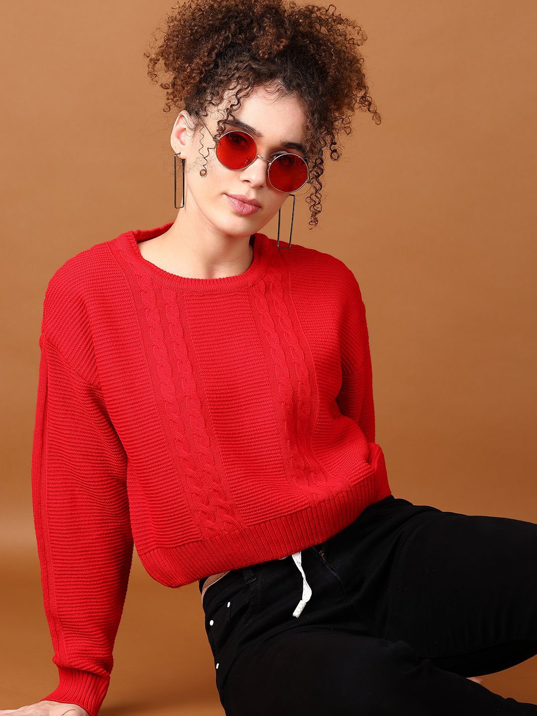 

V-Mart Women Cable Knit Pullover, Red