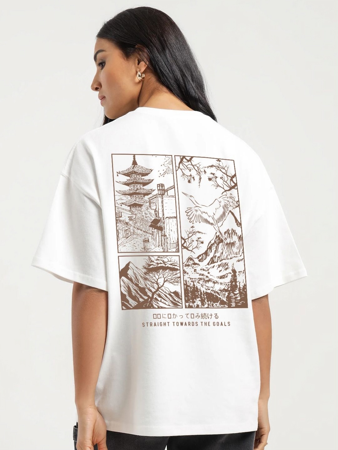 

PRONK Women Printed V-Neck Extended Sleeves Pockets T-shirt with Mask, White