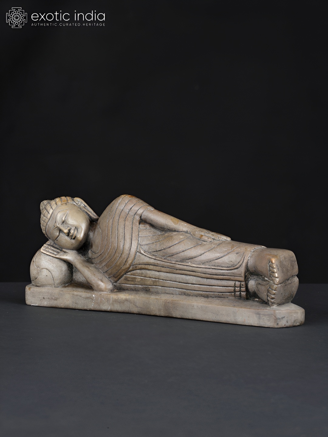 

Exotic India Marble Vintage Mahaparinirvana Buddha Statue, Brown