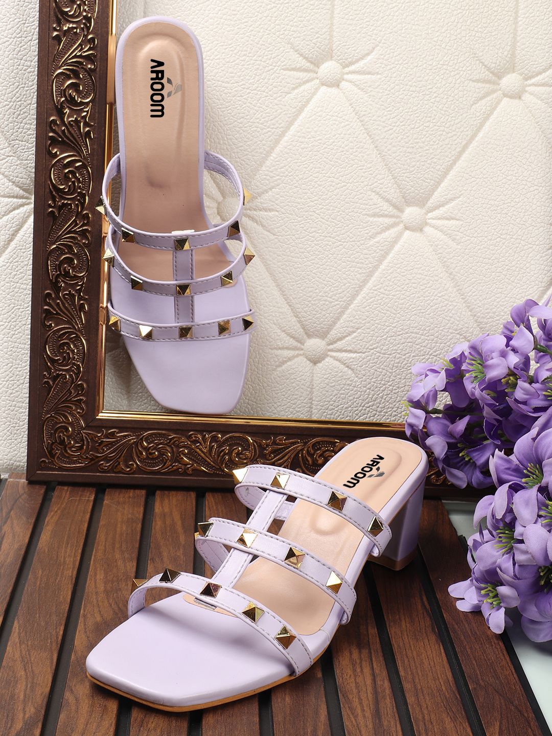 

AROOM Synthetic Leather Block Heel Sandals, Purple