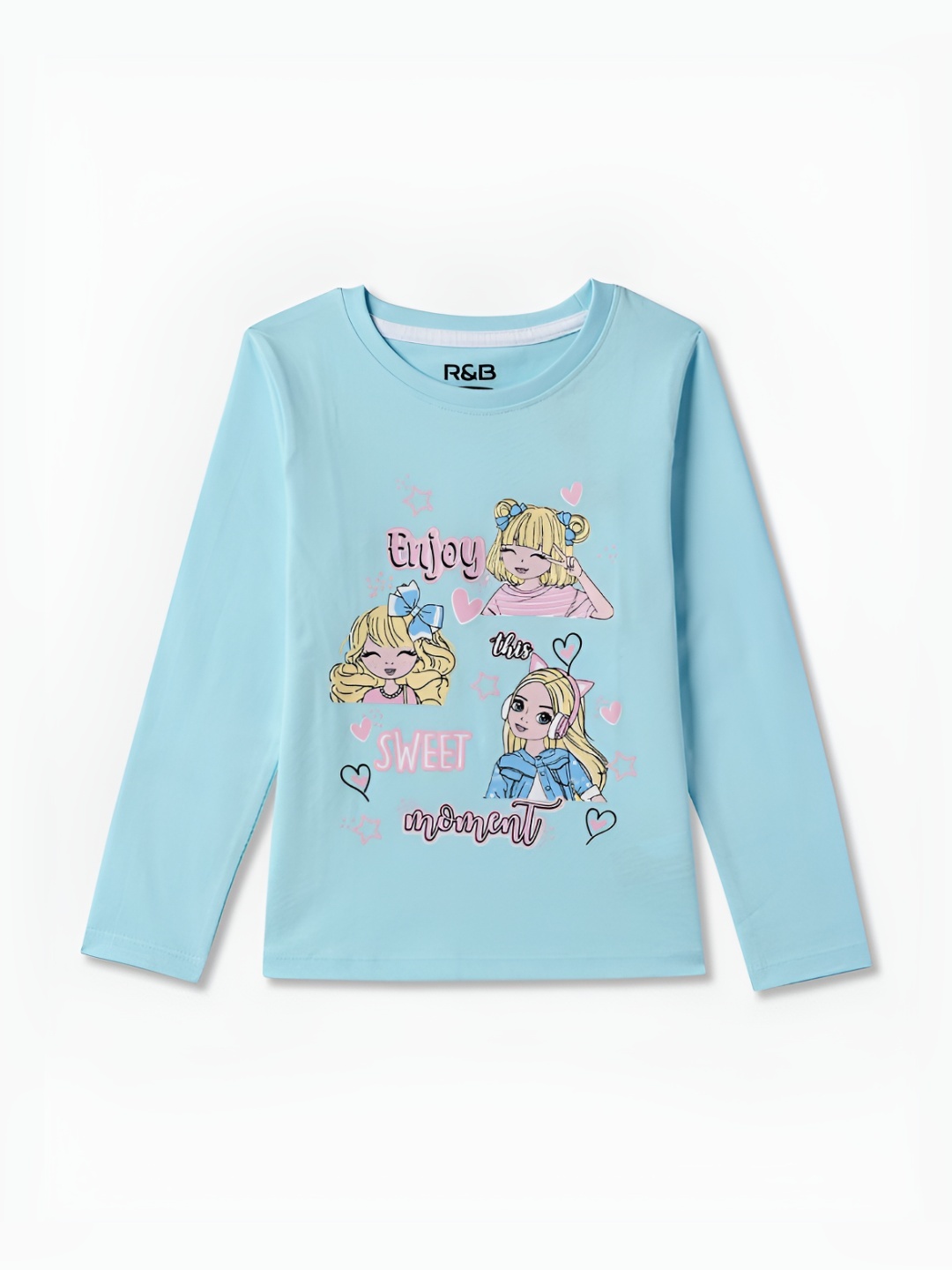 

R&B Girls Graphic Printed Round Neck Cotton T-shirt, Blue