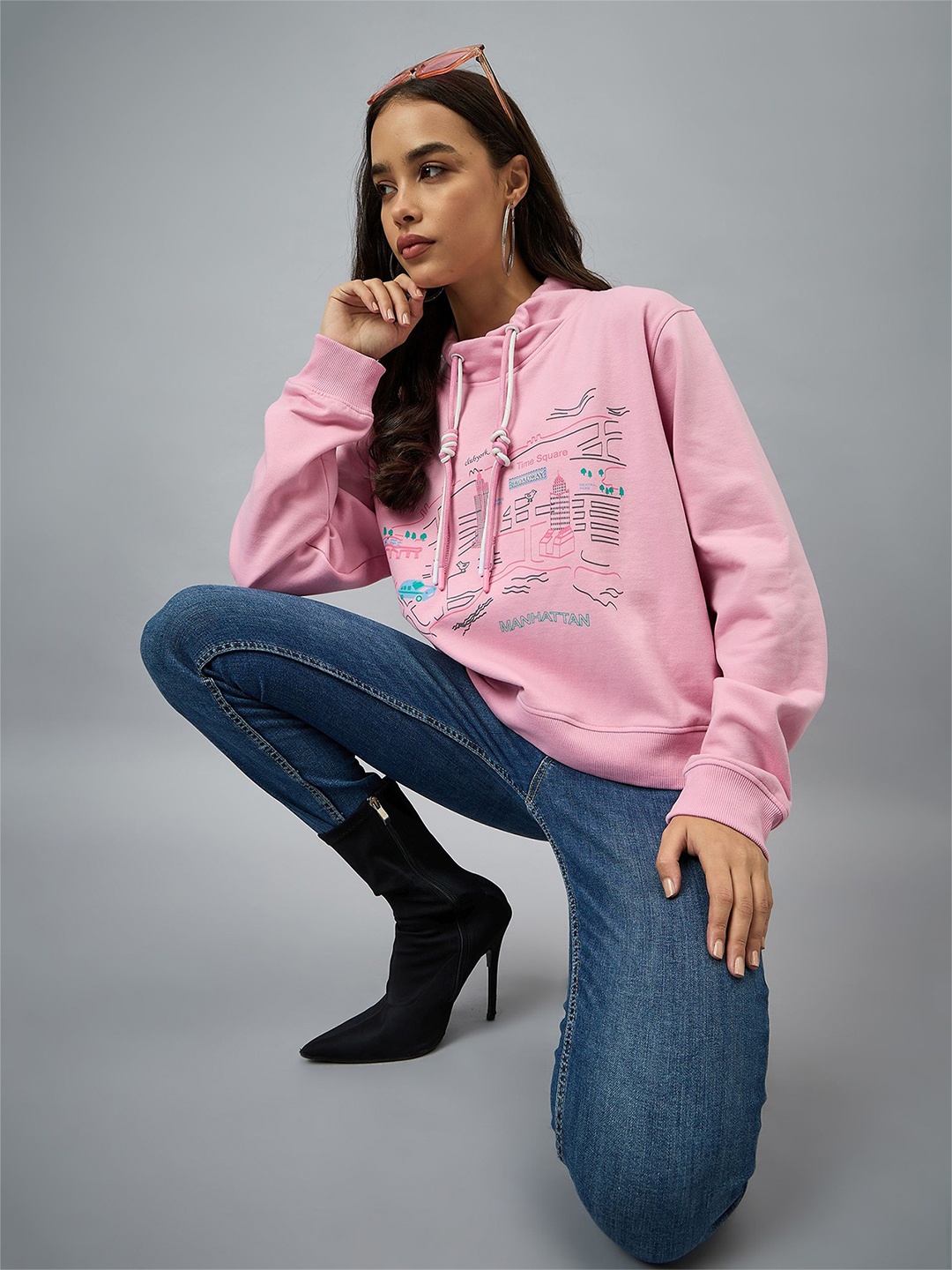 

Club York Women Long Sleeves Printed Hooded Sweatshirt, Pink