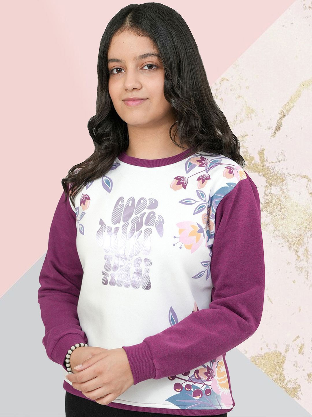 

PAMPOLINA Girls Printed Long Sleeves Sweatshirt, Mauve