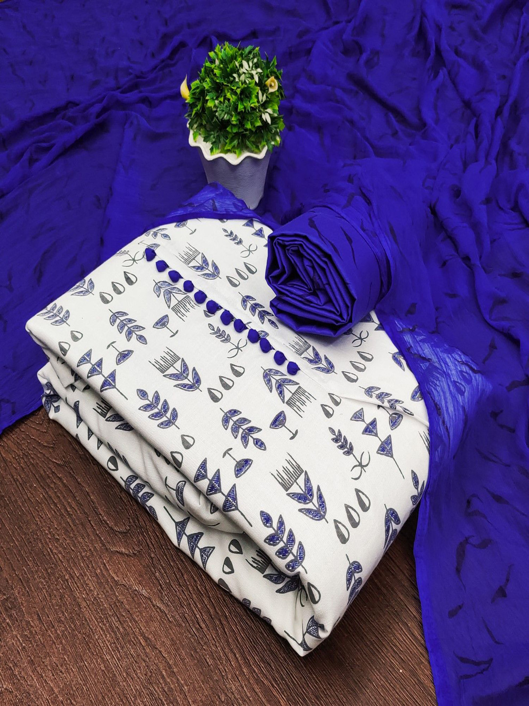 

KALINI Tribal Printed Cotton Unstitched Dress Material, Blue