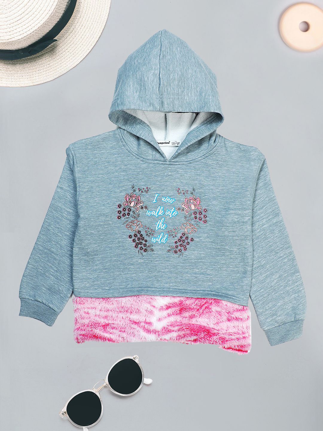 

PAMPOLINA Girls Graphic Printed Long Sleeves Hooded Sweatshirt, Turquoise blue