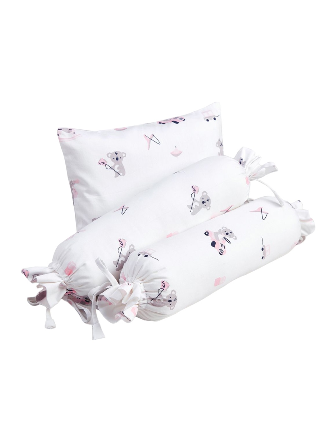 

The White Cradle Kids 3-Pcs White & Pink Printed Breathable Pure Cotton Baby Pillow