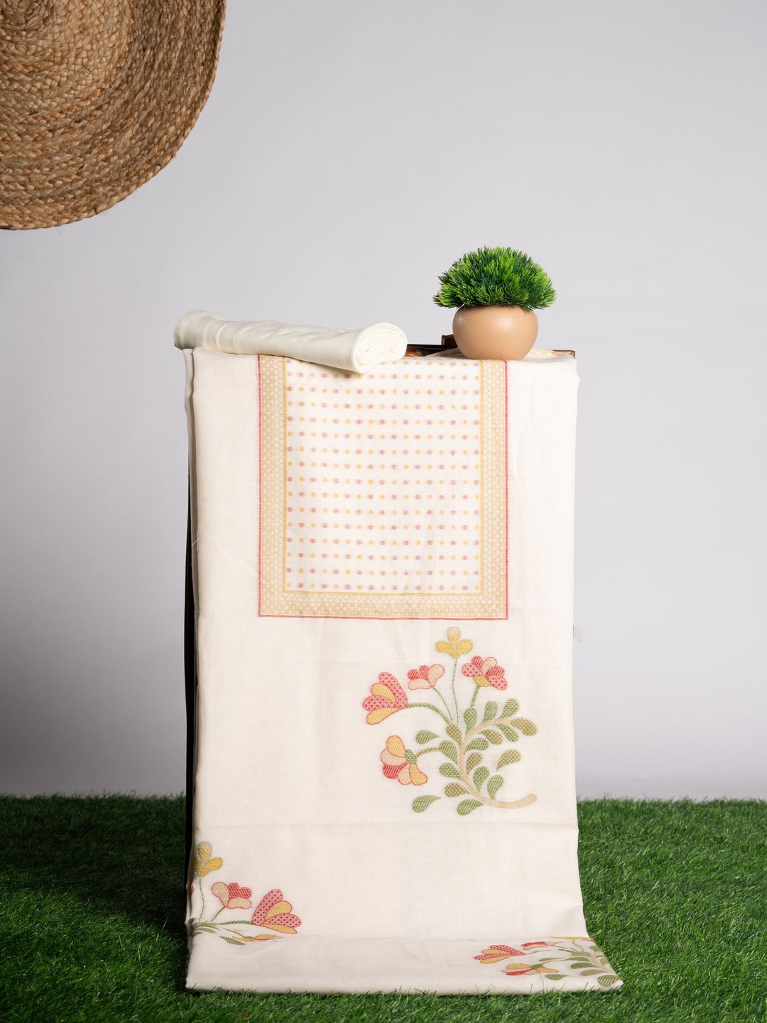 

GAJARAI Floral Woven Design Pure Cotton Unstitched Dress Material, White