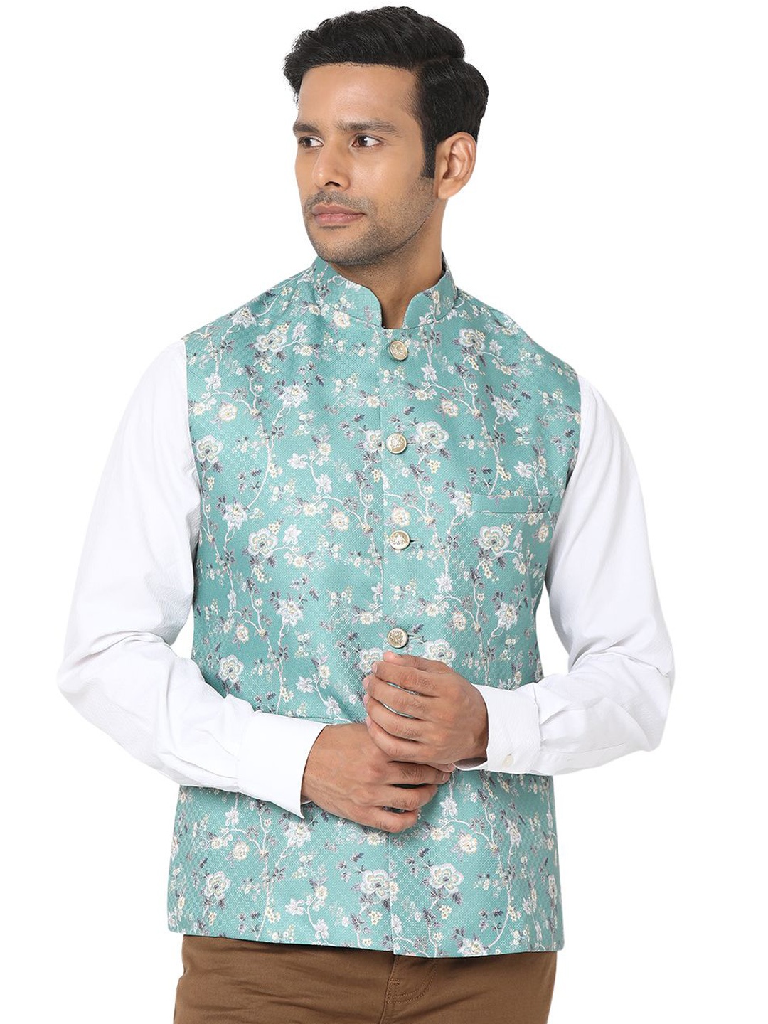 

SALWAR STUDIO Women Floral Print Nehru Jackets, Blue