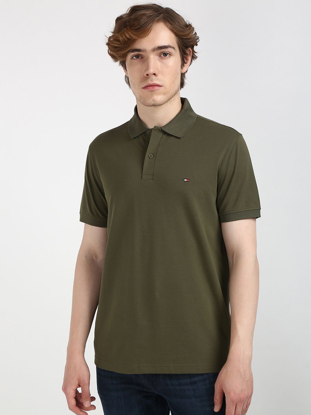 

Tommy Hilfiger Men Solid Polo Collar Cotton T-shirt, Green