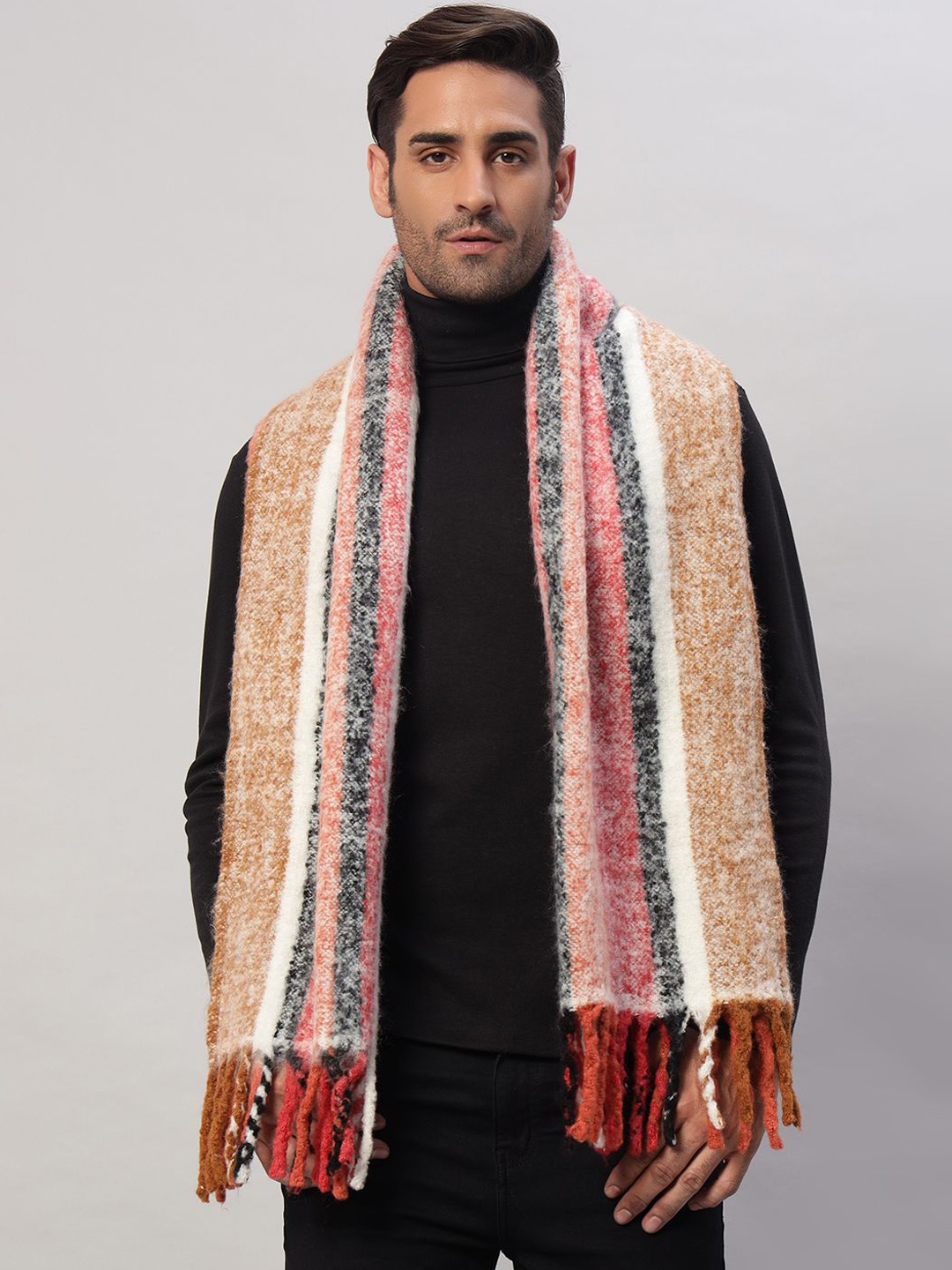 

HANDICRAFT PALACE Men Striped Acrylic Mufflers, Red