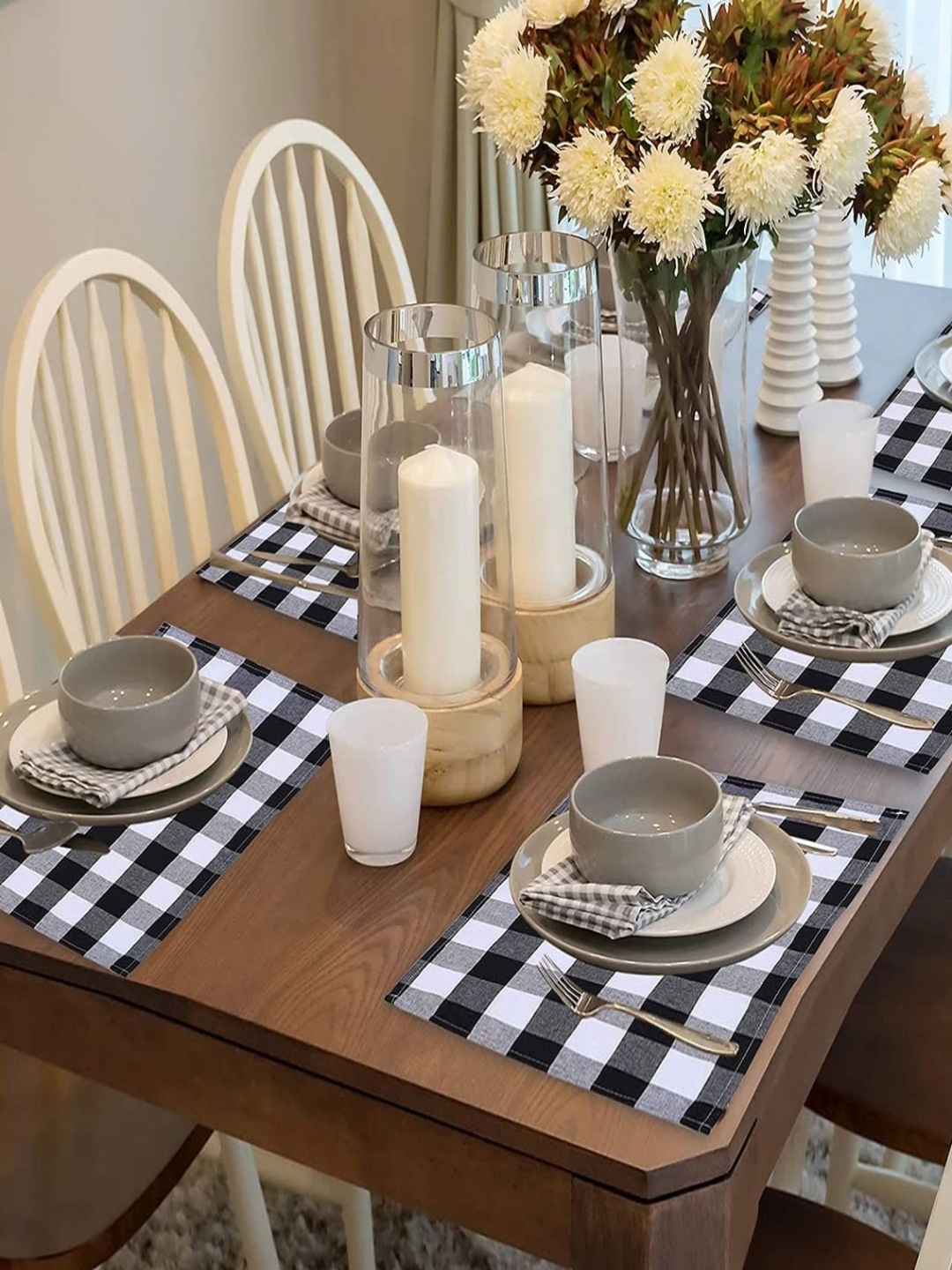 

Lushomes Blue & White 6 Pieces Checked Pure Cotton Rectangle Table Placemats