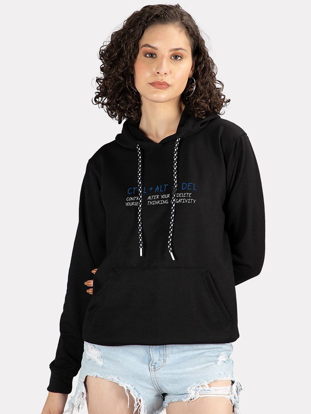 

Mad Over Print Graphic Printed Women Printed Hooded Sweatshirt, Black