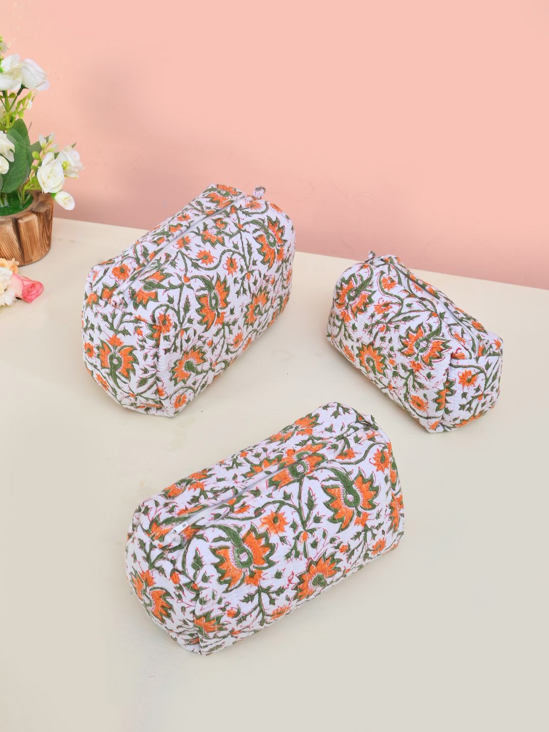 

Silvermerc Designs Women Floral Printed Structured Cotton Handheld Bags, White