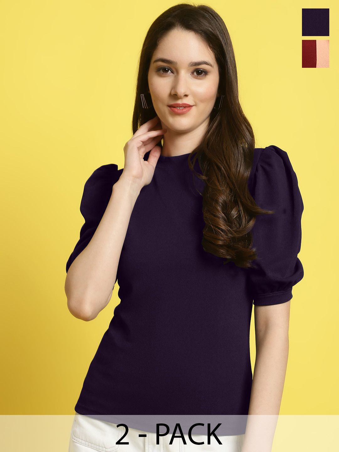

Metronaut Pack Of 2 Colourblocked Top, Violet