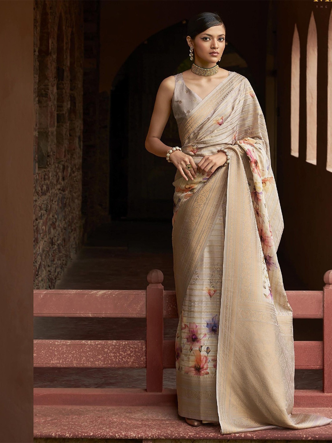 

MAHALASA Woven Design Pure Silk Banarasi Saree, Beige