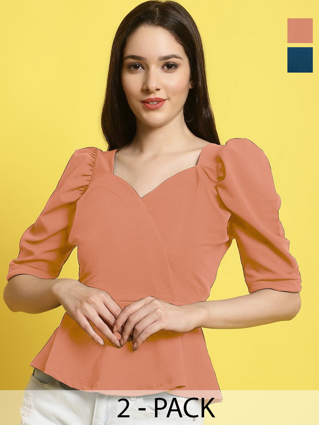

Metronaut Women Pack Of 2 Sweetheart Neck Crop Top, Orange