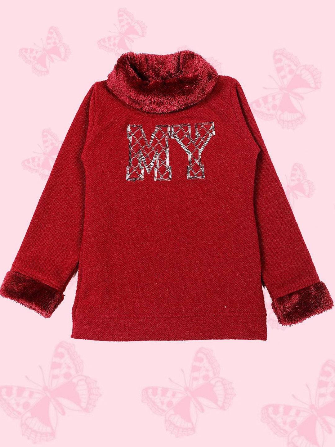 

PAMPOLINA Girls Typography Embellished Cotton Sweatshirt, Maroon
