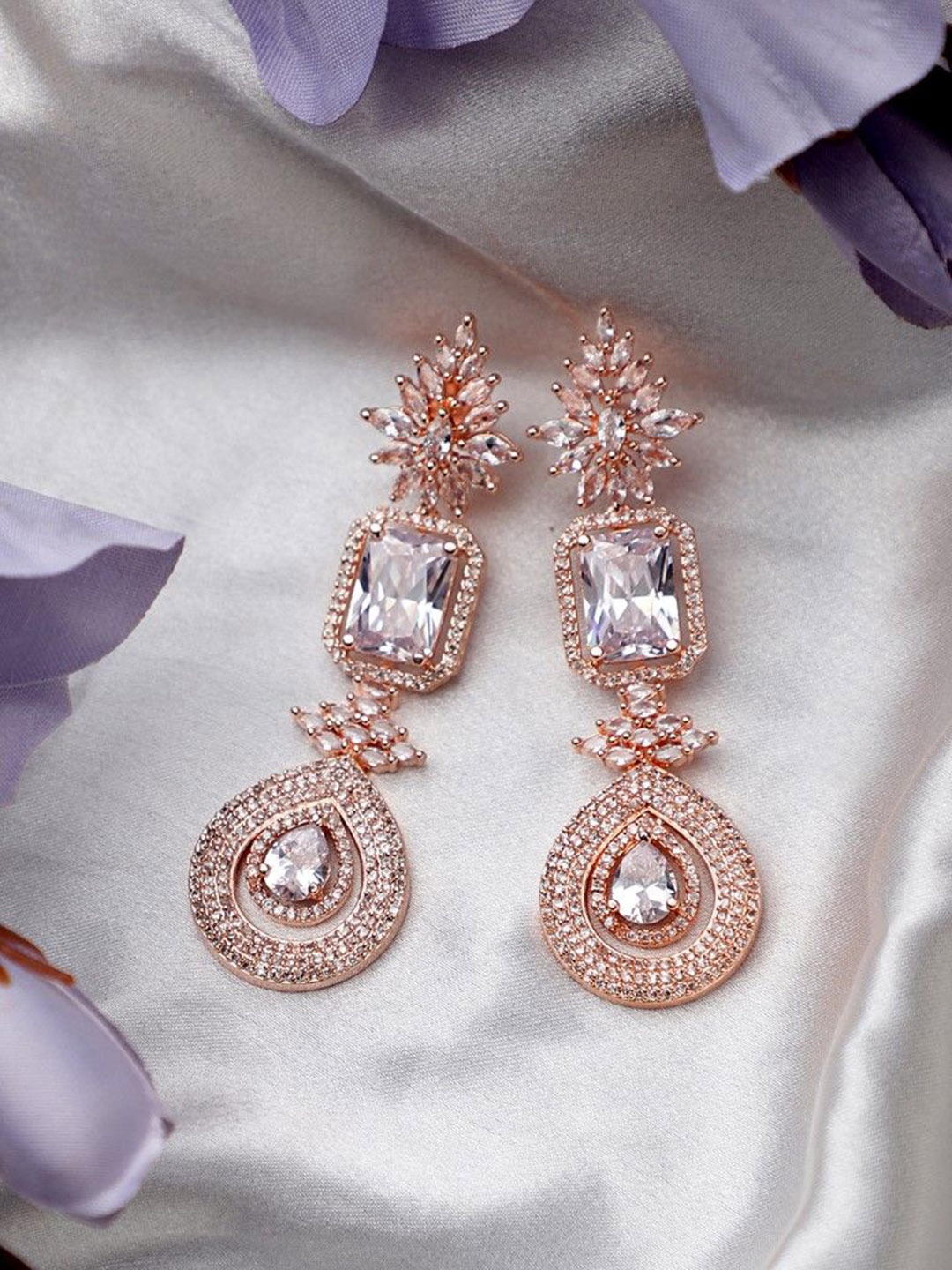 

CARDINAL Rose Gold-Plated Contemporary American Diamond Drop Earrings