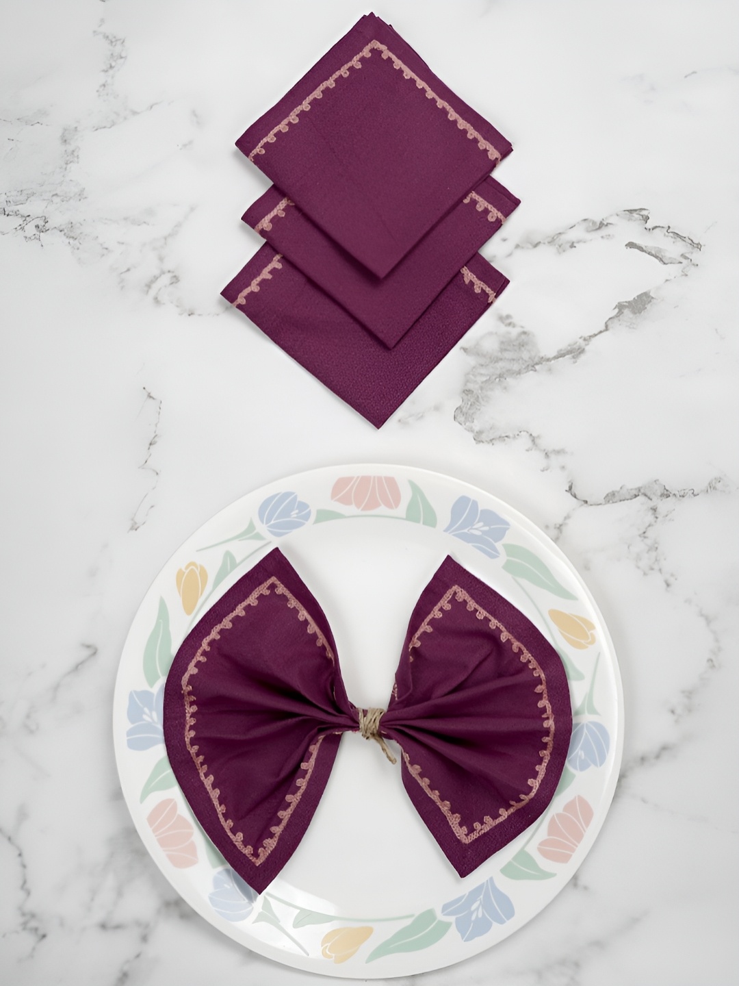 

Ratan Cart Purple 4 Pieces Embroidered Pure Cotton Table Napkins