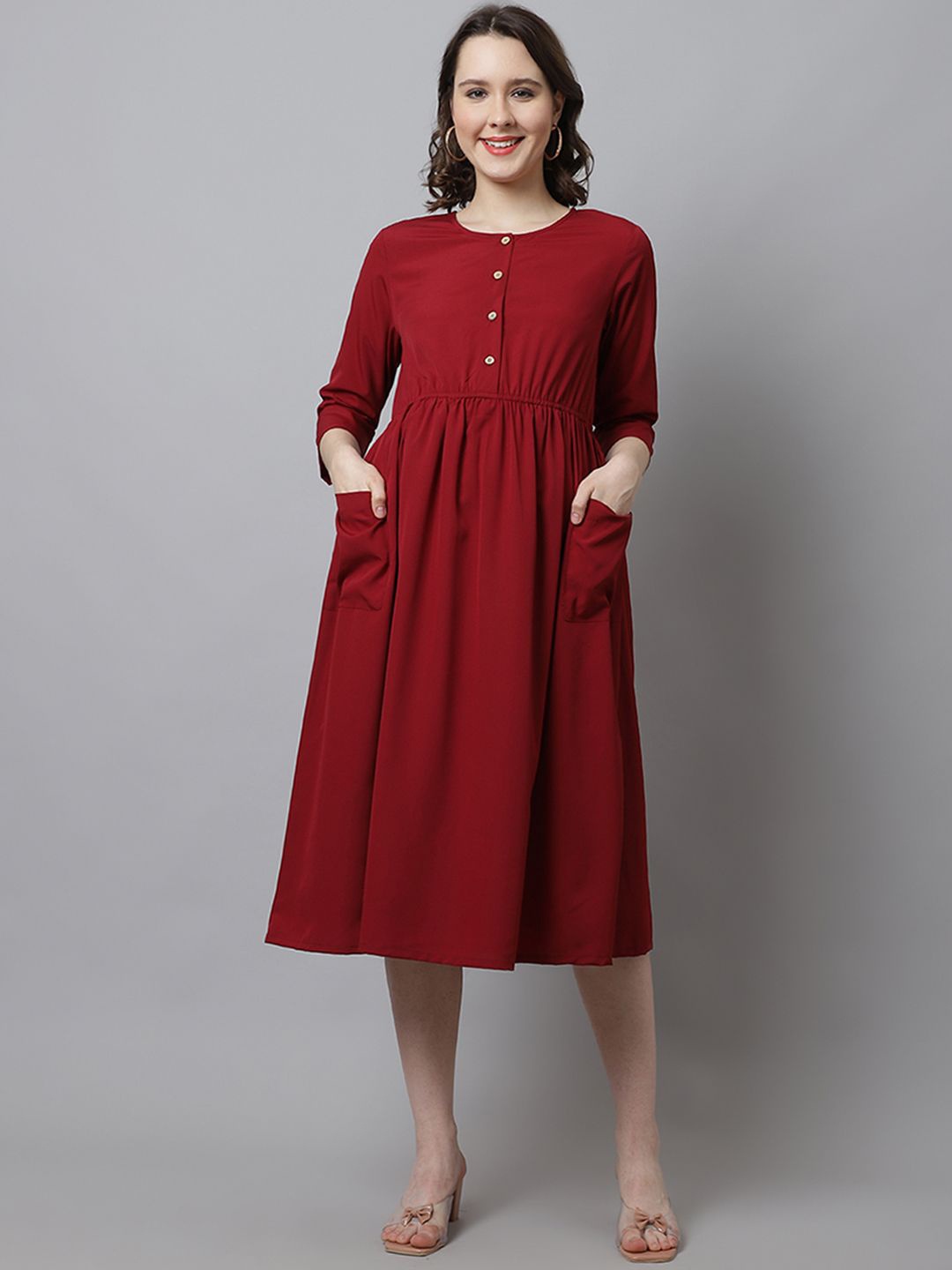 

Frempy Women Maternity Blouson Dress, Maroon