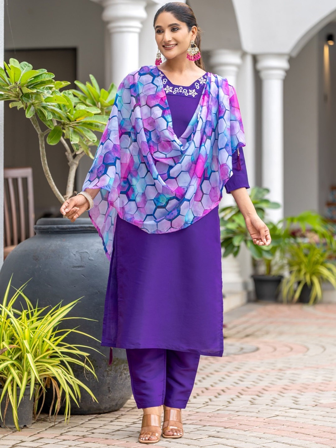 

KALINI Women Regular Kurta with Trousers & With Dupatta, Purple