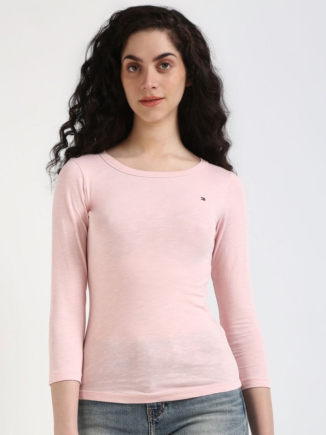 

Tommy Hilfiger Women Solid Round Neck Cotton T-shirt, Pink