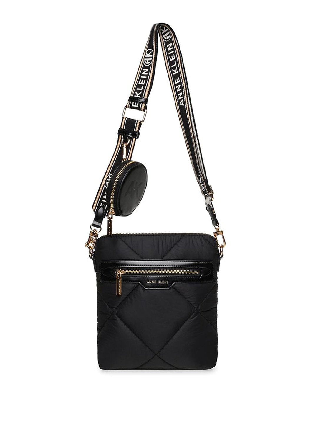 

ANNE KLEIN Women Textured Swagger Leather Sling Bag With Pouch, Black