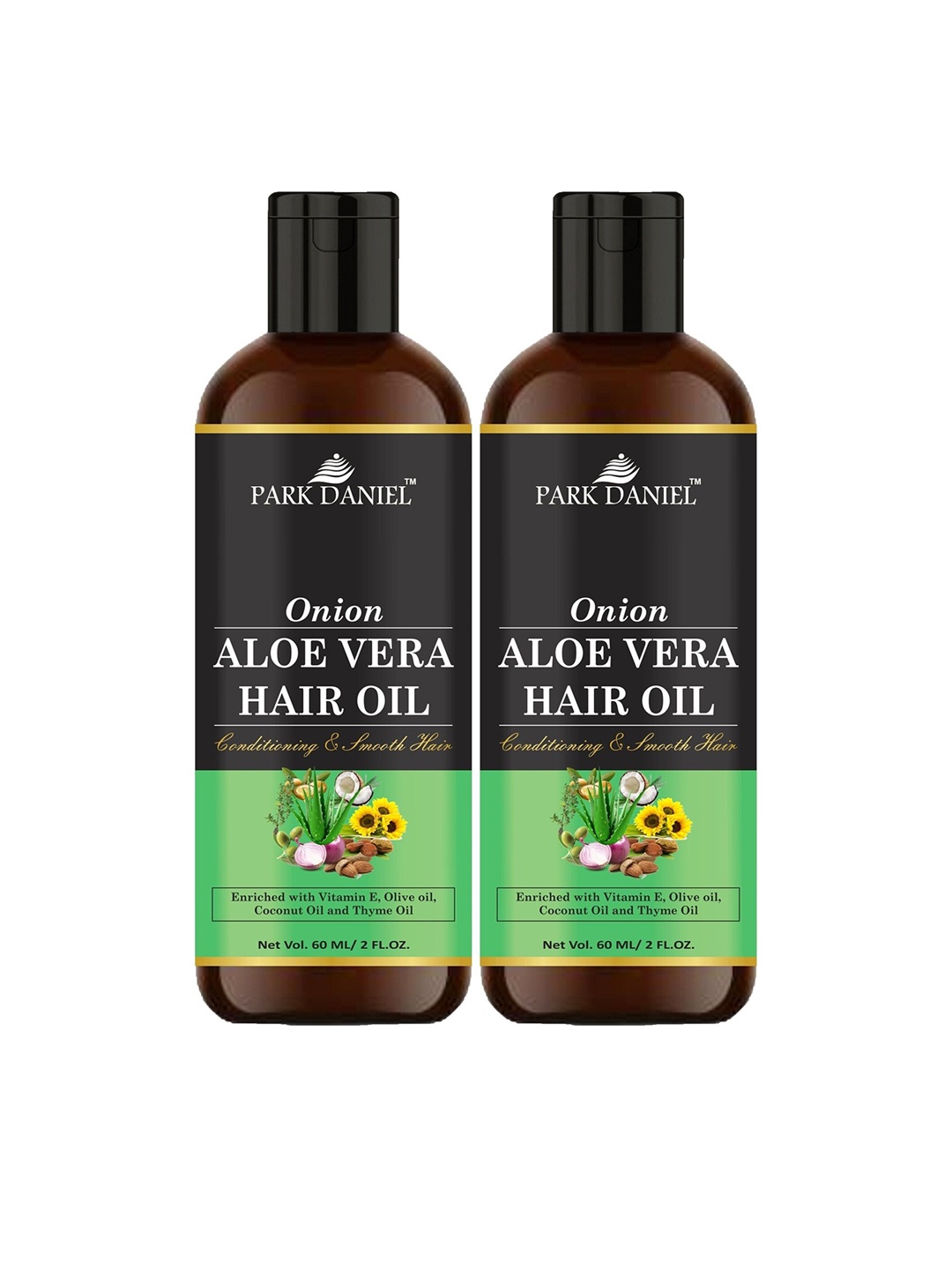 

Park Daniel Set Of 2 Onion Aloe Vera Hair Oil - 60 ml Each, Black