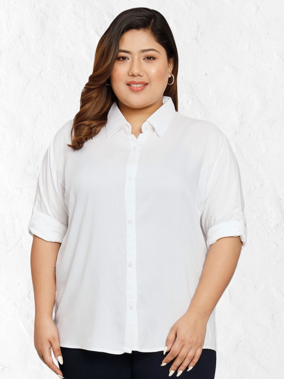 

Funday Fashion Women Spread Collar Solid Cotton Casual Shirt, White