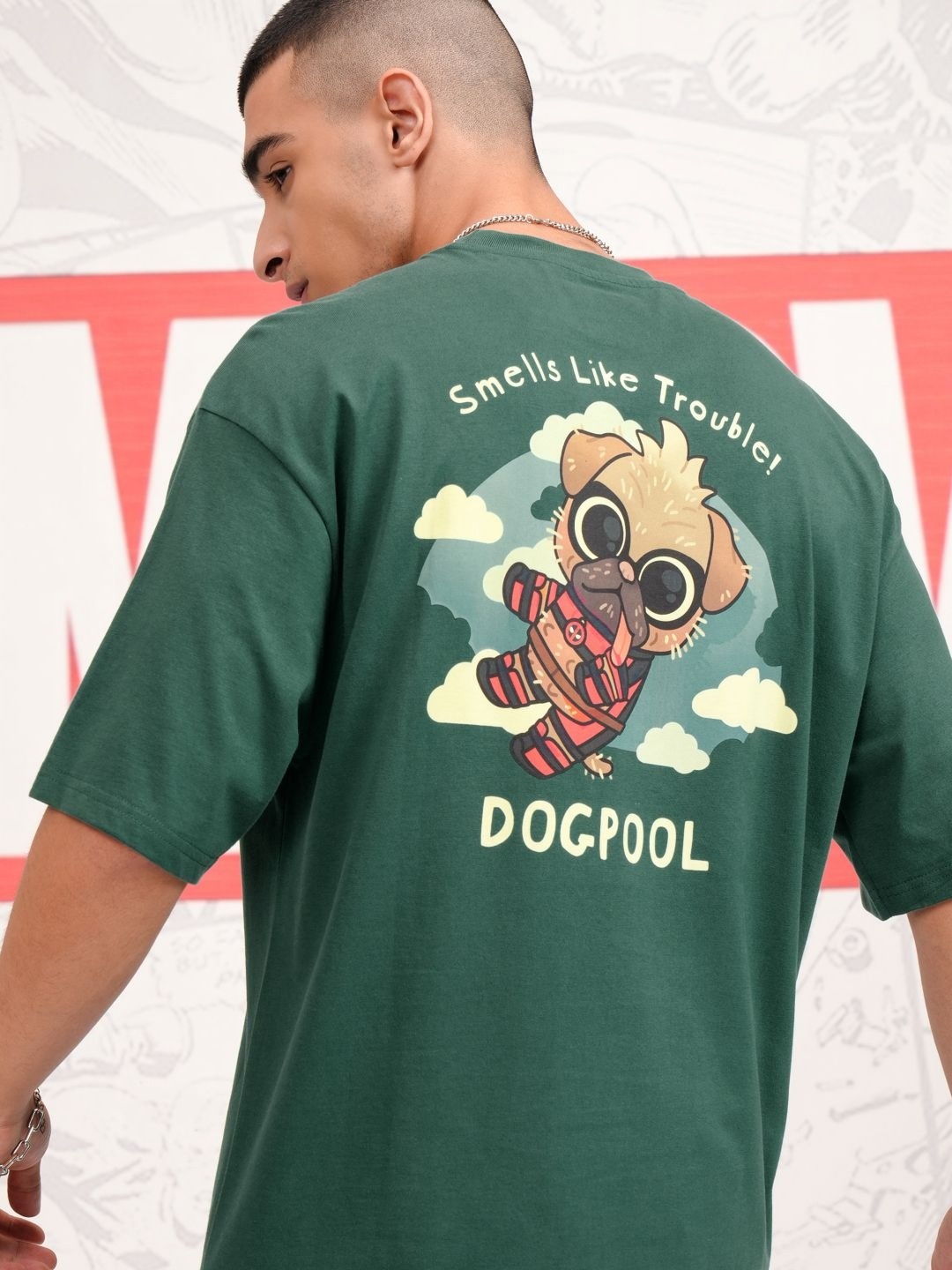 

HIGHLANDER Men Graphic Printed Round Neck Cotton Oversized Deadpool Tshirt, Green