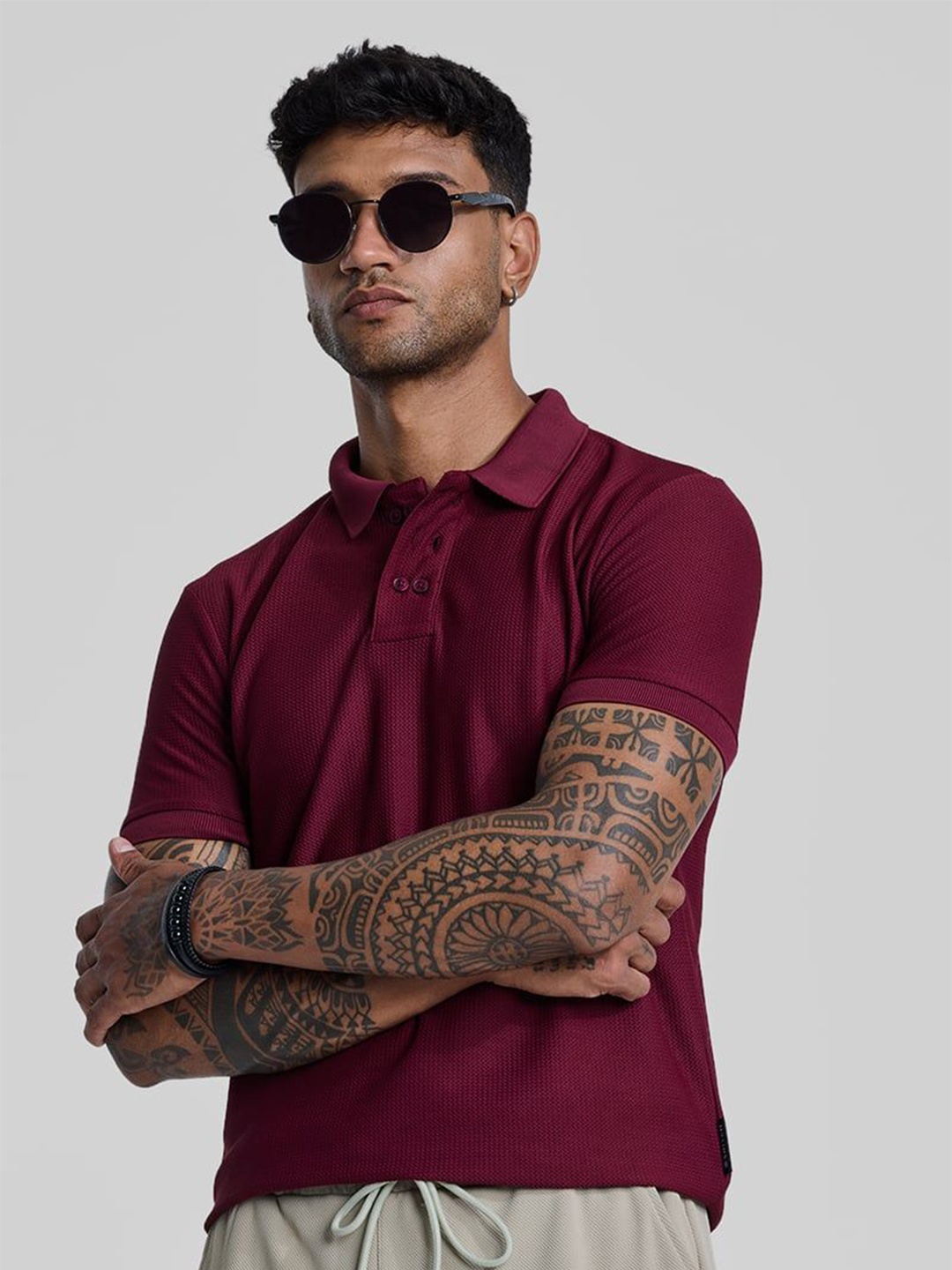 

Snitch Men Solid Polo Collar T-shirt, Maroon