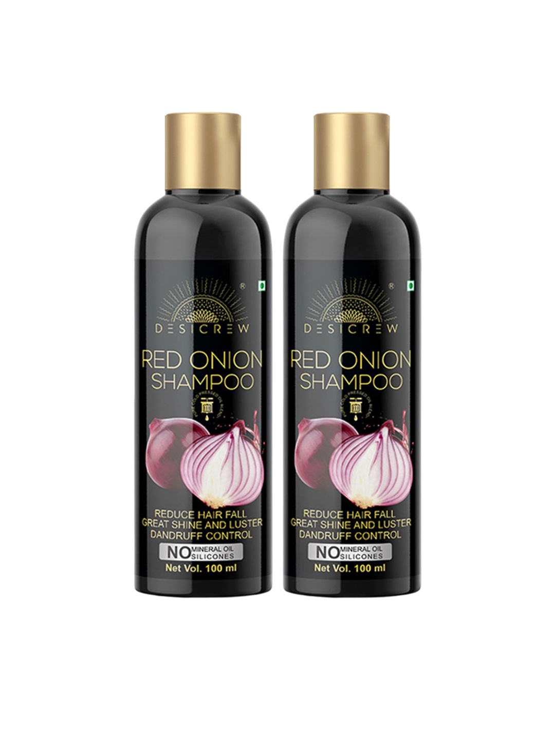 

Desi Crew Set Of 2 Red Onion Shampoo For Dandruff Control - 100 ml Each, Black