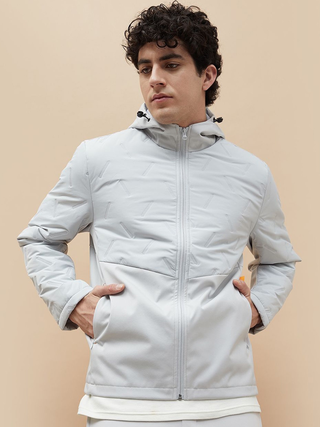 

Kappa Men Hooded Self Design Casual Sporty Jacket, Grey