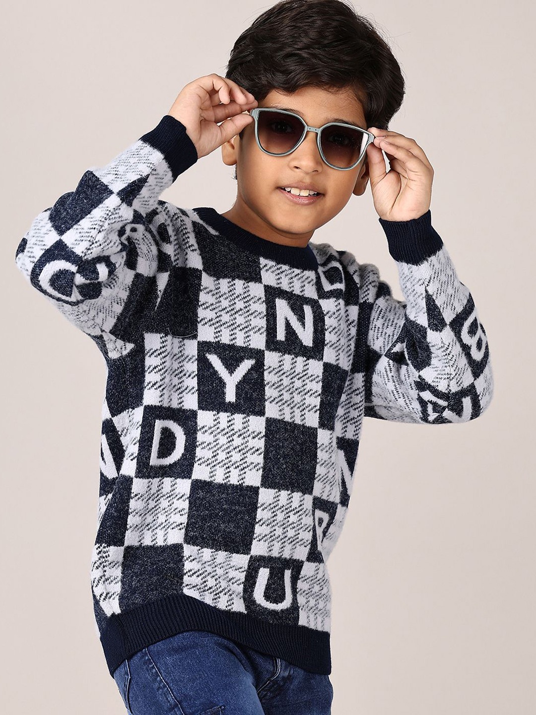 

V-Mart Boys Self Design Cotton Pullover, Navy blue