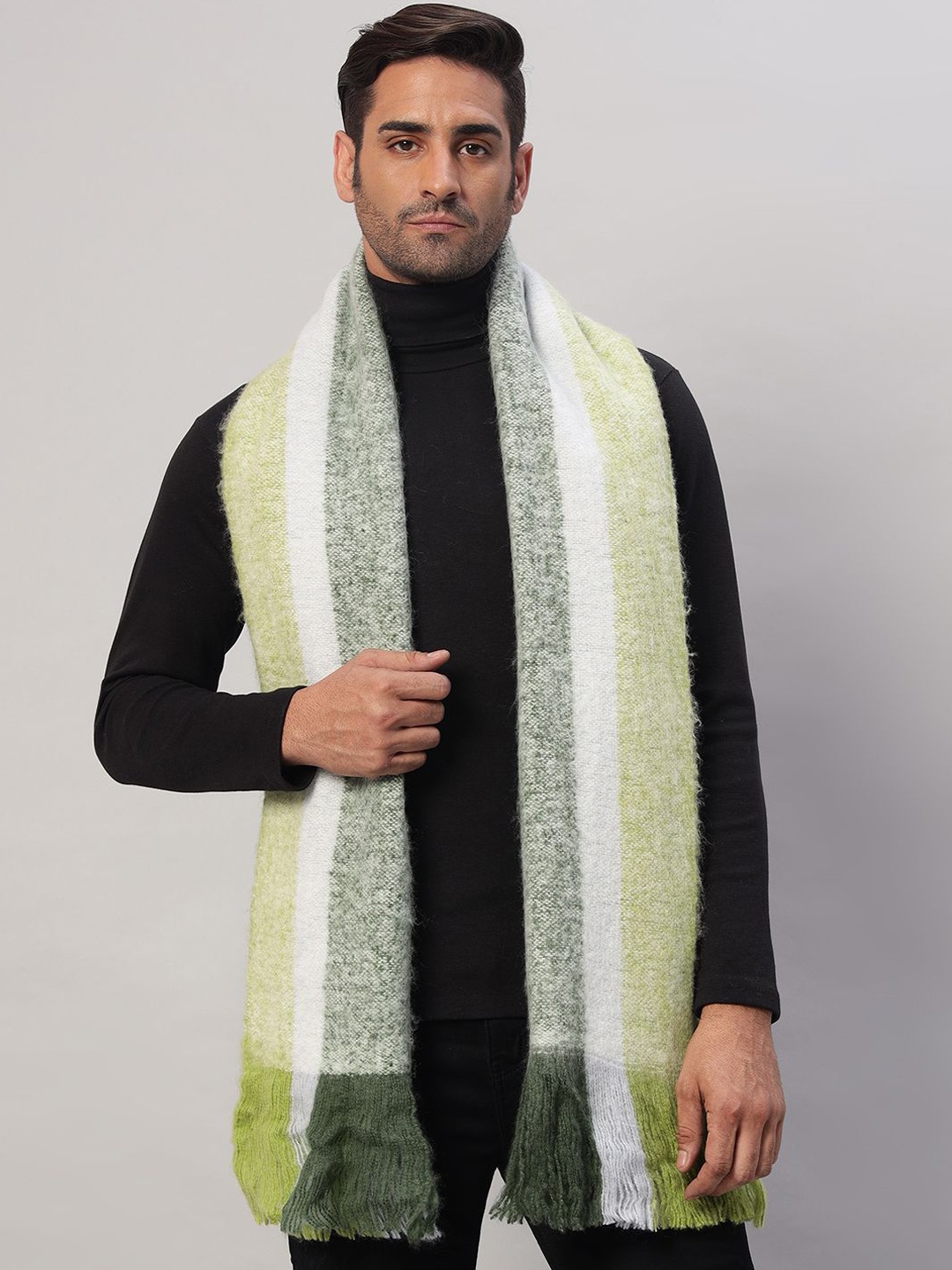

HANDICRAFT PALACE Men Striped Acrylic Winter Mufflers, Green