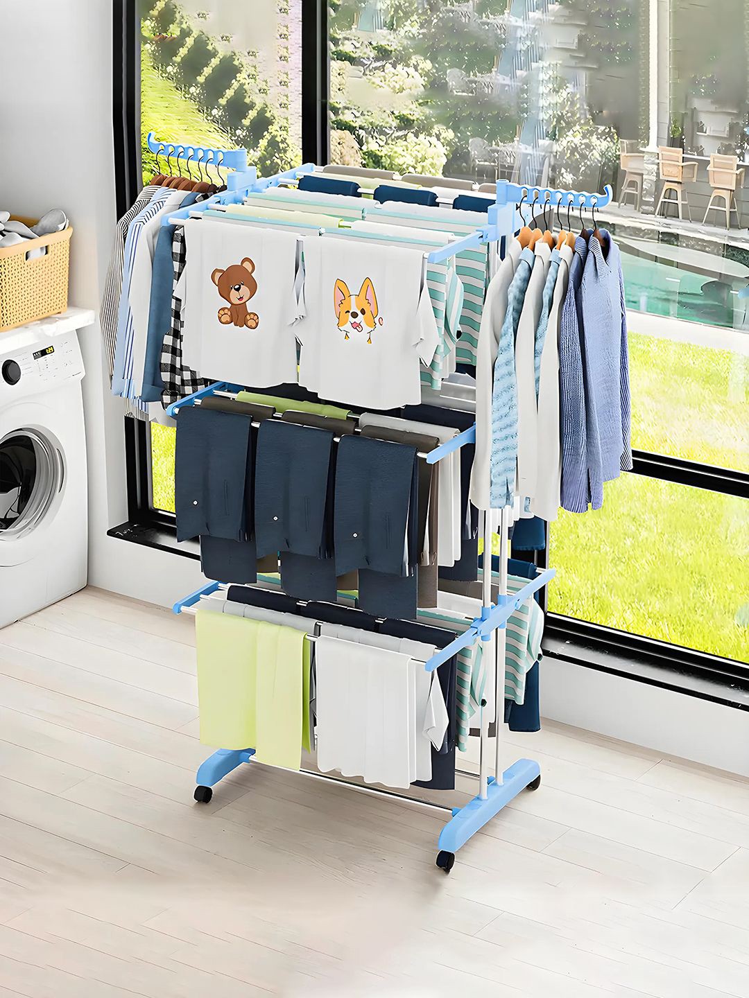 

Kuber Industries Blue & White Stainless Steel 4 Layer Racks