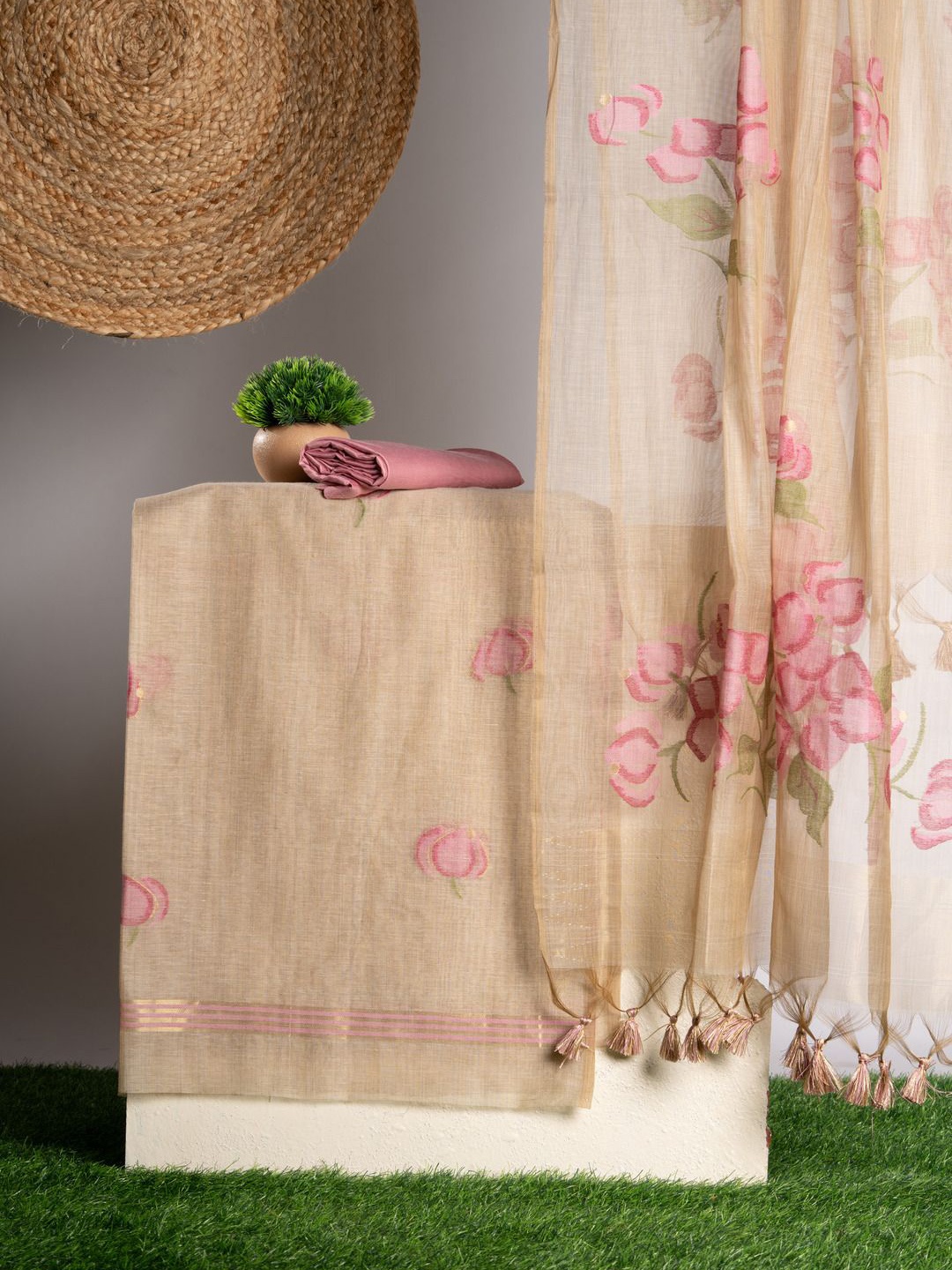 

GAJARAI Floral Woven Design Pure Cotton Unstitched Dress Material, Pink